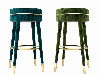 Modern Teal And Green Velvet Bar Stools With Gold Metal Frames And Legs 3d model
