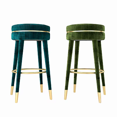 Modern Teal And Green Velvet Bar Stools With Gold Metal Frames And Legs 3d model