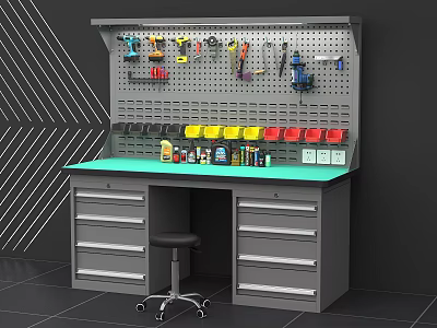 Workbench With Tool Pegboard Colorful Storage Bins And Drawers For Tools 3d model
