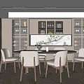 Modern Restaurant Interior Design With Open Dining Table Chairs And Wine Cabinet 3d model