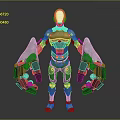 Silver Metallic Robot Character With Glowing Orange Eyes And Mechanical Arms