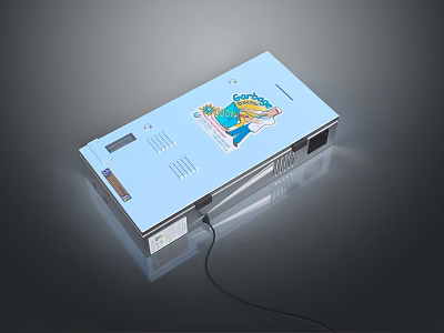 Light Blue Electronic Device With Power Cable Decorative Sticker And Ventilation Grilles 3d model