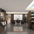 Modern Office Reception Area Interior With Seating Display Shelves And Lighting 3d model