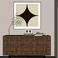 Modern Entryway Console And Side Cabinet With White Square Pattern Brown Woven Texture And Greenery 3d model