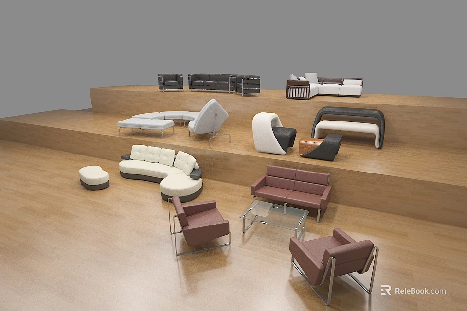 Modern Sofa Set Collection With Various Designs Colors Accent Chairs And Ottoman Pieces 3d model 