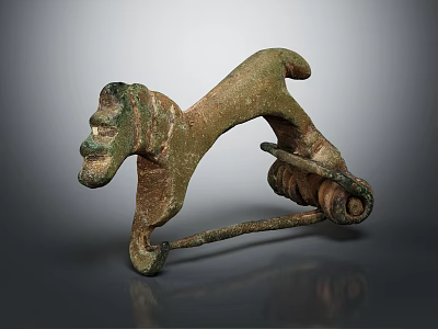 Ancient Bronze Dog Shaped Harness Fitting With Carved Details And Rustic Patina 3d model