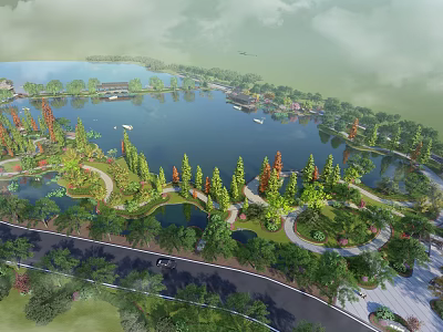 Modern Waterfront Landscape 3d model