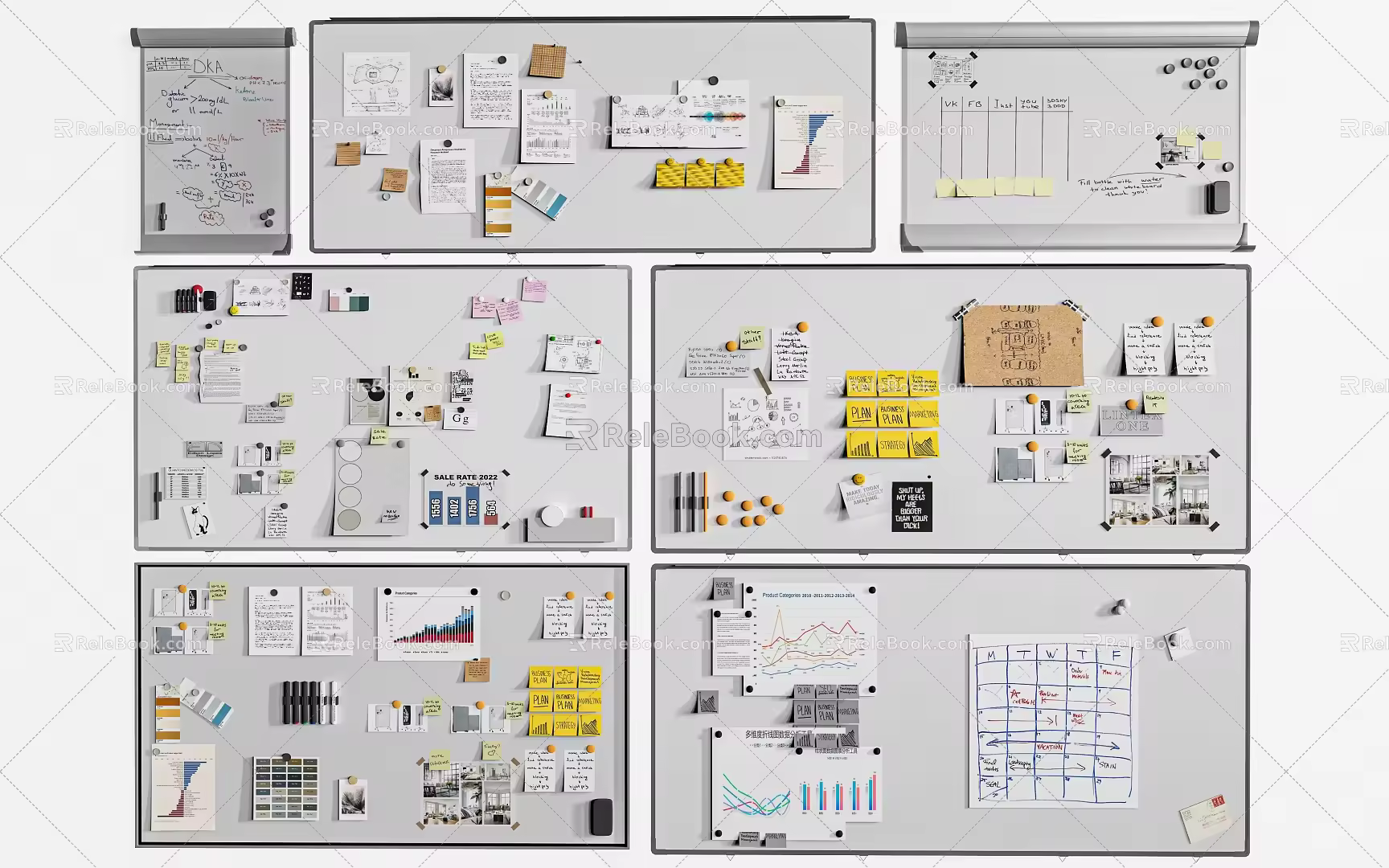 Whiteboard Notes Board Cork Board Writing Board 3d model