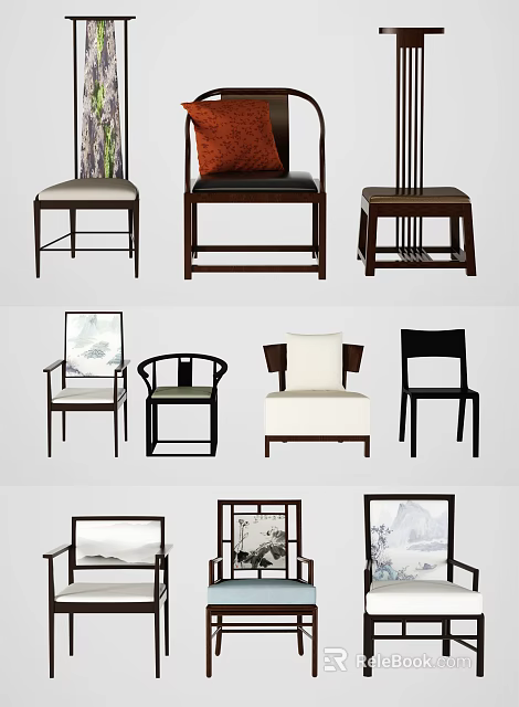 Assorted Design Leisure Chairs With Wooden Frames And Comfortable Cushion Options 3d model