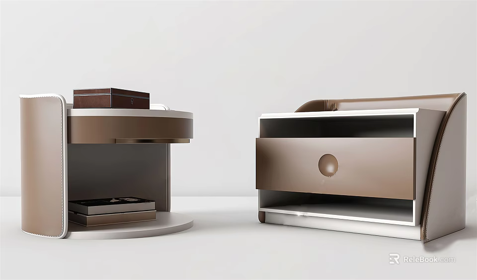 Sleek Modern Bedside Tables With Metallic Frame And Drawer Design 3d model 