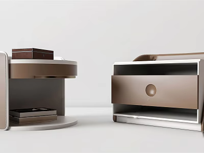Sleek Modern Bedside Tables With Metallic Frame And Drawer Design 3d model
