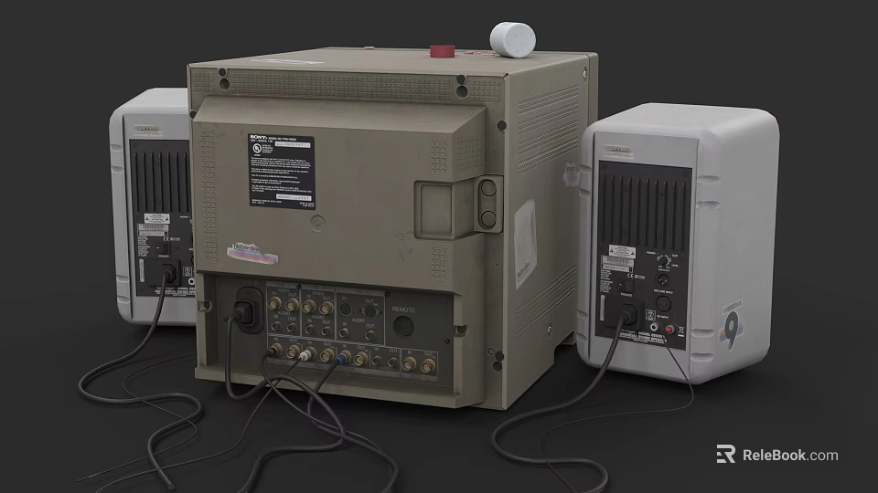 Vintage Television With Knobs Interfaces Surrounding Devices And Connected Cables 3d model 