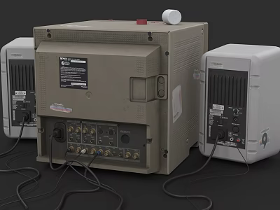 Vintage Television With Knobs Interfaces Surrounding Devices And Connected Cables 3d model