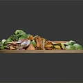 Fresh Assorted Vegetables on Wooden Board Including Brussels Sprouts Carrots and Sweet Potatoes