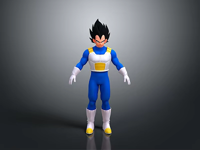 Animated Character Vegeta in Blue Battle Suit with Yellow Belt Yellow Boots and Black Hair 3d model