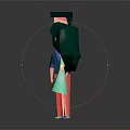 Cartoon Boy And Girl Characters Holding Hands In 3D Low Poly Style With Reflection