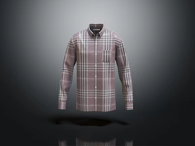 Classic Plaid Long Sleeve Shirt With Chest Pocket And Collared Design 3d model