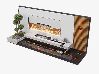 Interior Water Fountain With Modern Wall Decorative Plants Fish Pond And Flowing Water 3d model