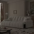 Modern L Shaped Fabric Sofa and Round Coffee Table Set with Cushions and Flowers