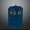Blue Police Box Classic Design With Signs Windows And Door