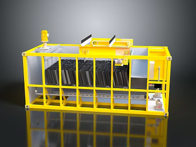Yellow Frame Industrial Equipment With Transparent Panels And Black Internal Components 3d model