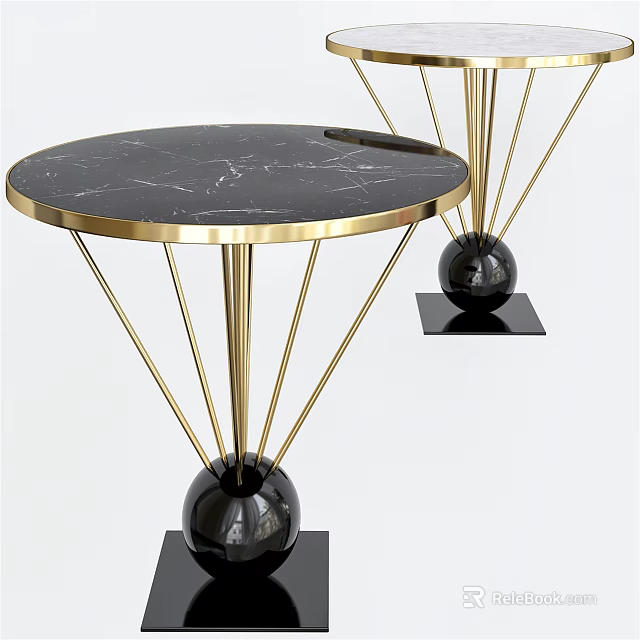 Modern Round Coffee Table With Black Marble Top And Gold Metal Legs 3d model 