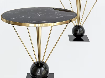 Modern Round Coffee Table With Black Marble Top And Gold Metal Legs 3d model