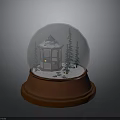 Snow Globe Featuring Blue Roof Gazebo Pine Trees Snow And Small Lights On Red Base
