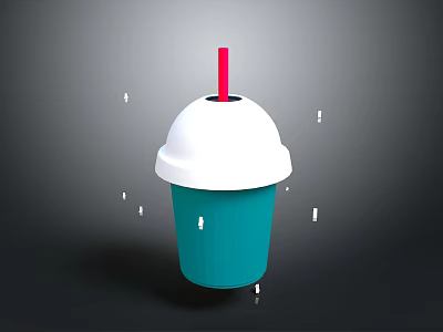 Refreshing Iced Beverage In Teal Cup With White Lid Red Straw And Ice Cubes 3d model