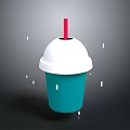 Refreshing Iced Beverage In Teal Cup With White Lid Red Straw And Ice Cubes