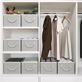 Gray Storage Baskets With Rope Handles In Closet For Organizing Hanging Clothes And Shelves