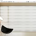 White Venetian Blinds Covering Wall in Modern Interior with Black Chair and Floor Lamp