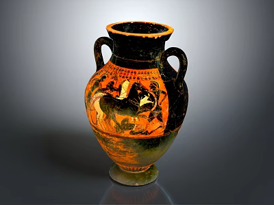 Ancient Greek Amphora With Two Handles Black Orange Design And Painted Figures 3d model