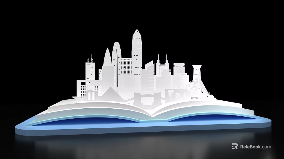 Creative Open Book with City Skyline Silhouette Photo Check-in Spot 3d model 