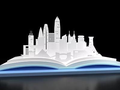 Creative Open Book with City Skyline Silhouette Photo Check-in Spot 3d model