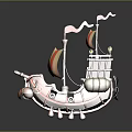 Playful Cartoon Water Vehicle With Red White Sails And Decorative Hull