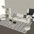 Modern Sofa Coffee Table Set With Checkered Rug Throw Pillows And Abstract Artwork 3d model