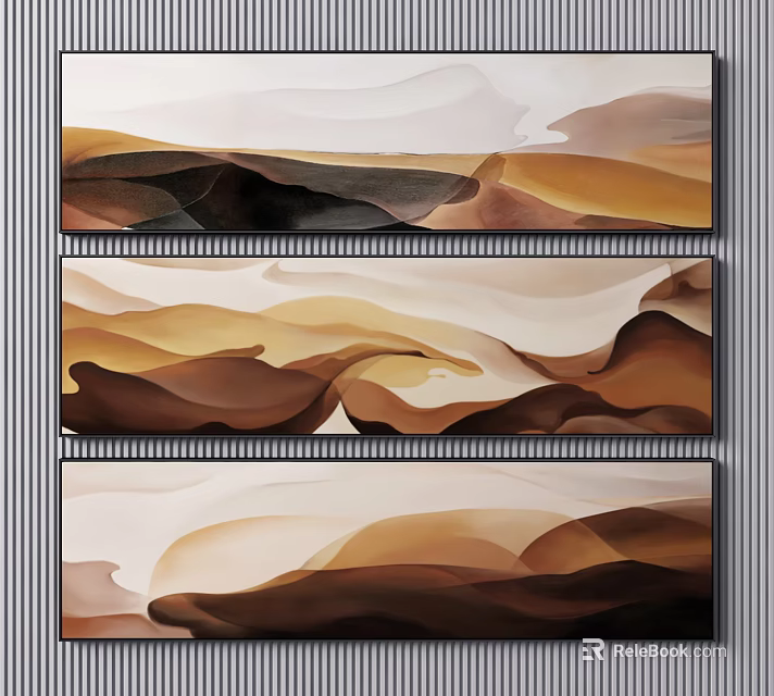 Modern Minimalist Luxury Triptych Abstract Art With Desert Mountain Brown Beige Decorative Painting 3d model 