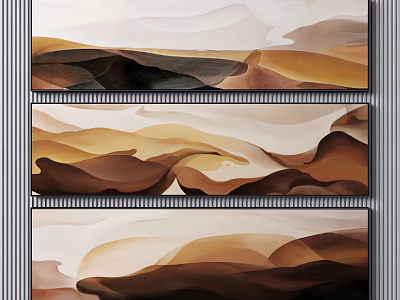 Modern Minimalist Luxury Triptych Abstract Art With Desert Mountain Brown Beige Decorative Painting 3d model