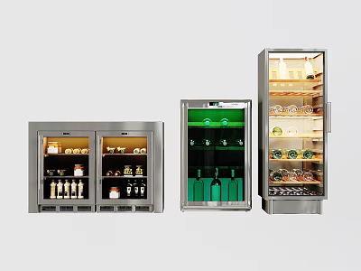 Stainless Steel Display Refrigerators With Glass Doors For Food And Drinks Storage In Kitchen 3d model