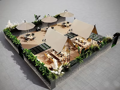 Stylish Outdoor Sofa Sets With Shade Umbrellas Tents And Natural Greenery For Cozy Patio Space 3d model