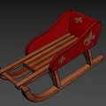 Traditional Red Wooden Sled With Decorative Patterns And Curved Wooden Runners