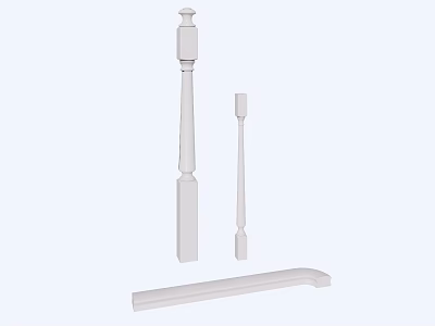 White Staircase Railing Components with Baluster Post and Handrail Design 3d model