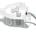 White Playground Equipment Featuring Spiral Structure Slide Netted Railings And Hollow Out Design