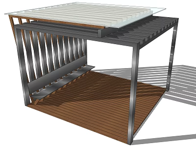 Modern Outdoor Pergola Design With Wooden Floor And Metal Frame Structure 3d model
