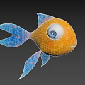 3D Orange Aquatic Fish With Blue Fins Tail And Big Round Eyes