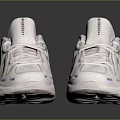 Modern White Sneakers With Gray Stripes Blue Accents And Chunky Sole