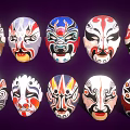 Colorful Traditional Peking Opera Masks With Various Artistic Patterns And Designs