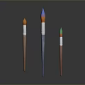 Colorful Paintbrushes As Daily Life Supplies With Orange Blue Green Tips