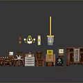 Classic Wooden Furniture Collection Including Tables Chairs Cabinets And Lighting Fixtures